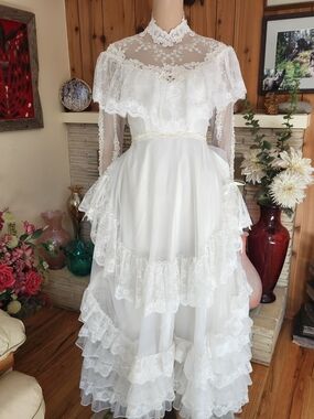 Rare Vtg 70s Bridallure Alfred Angelo Wedding Dress | Union Made | Victorian